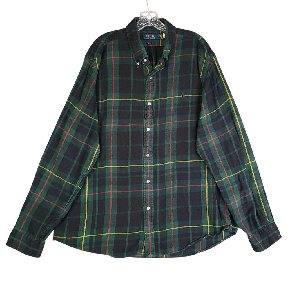 Polo Ralph Lauren Oxford Shirt Men's Size XXL Green Plaid LS Button Down - Picture 2 of 9